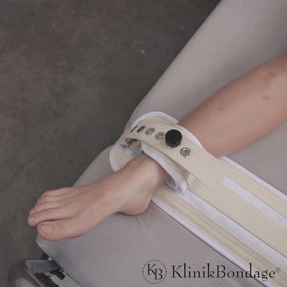 Foot bdsm bed fixation with connecting belt white